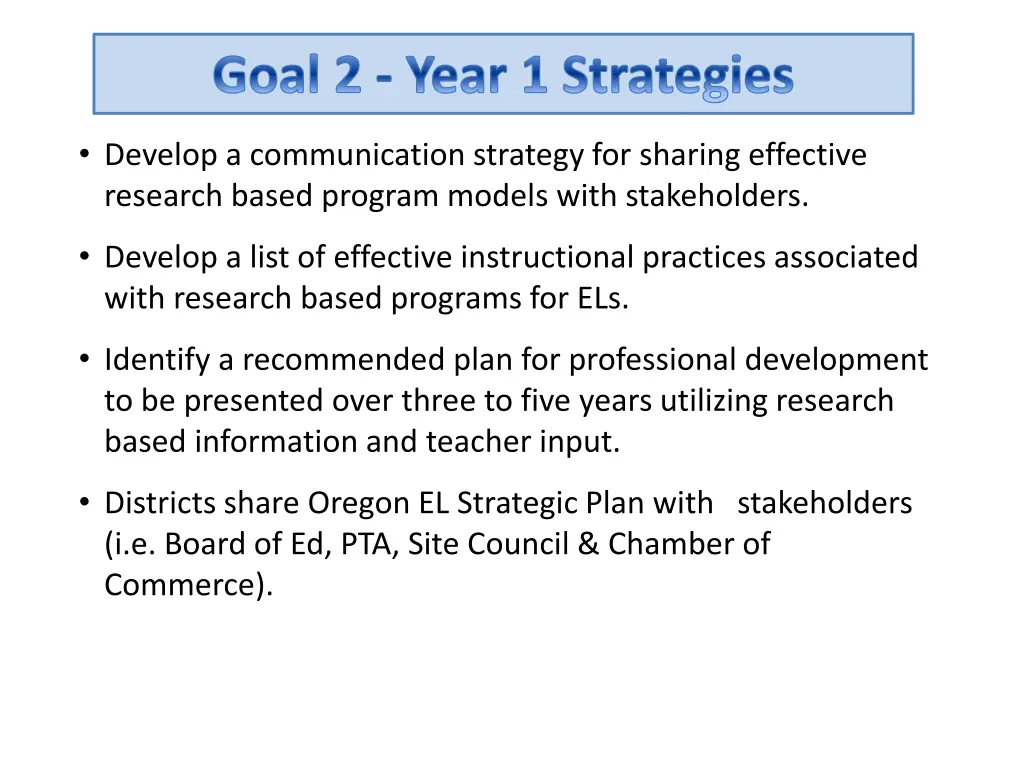 goal 2 year 1 strategies