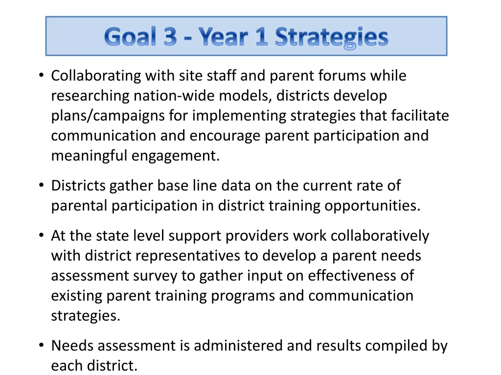 goal 3 year 1 strategies