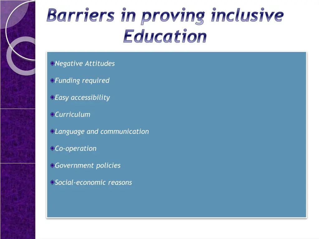 barriers in proving inclusive education