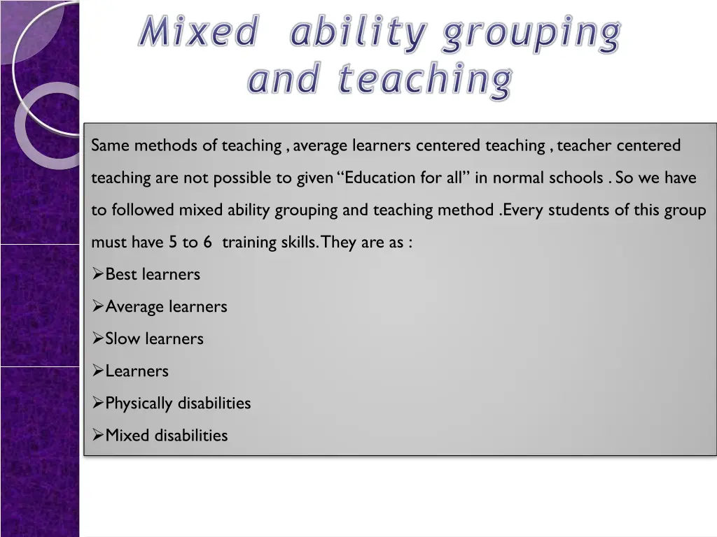mixed ability grouping and teaching