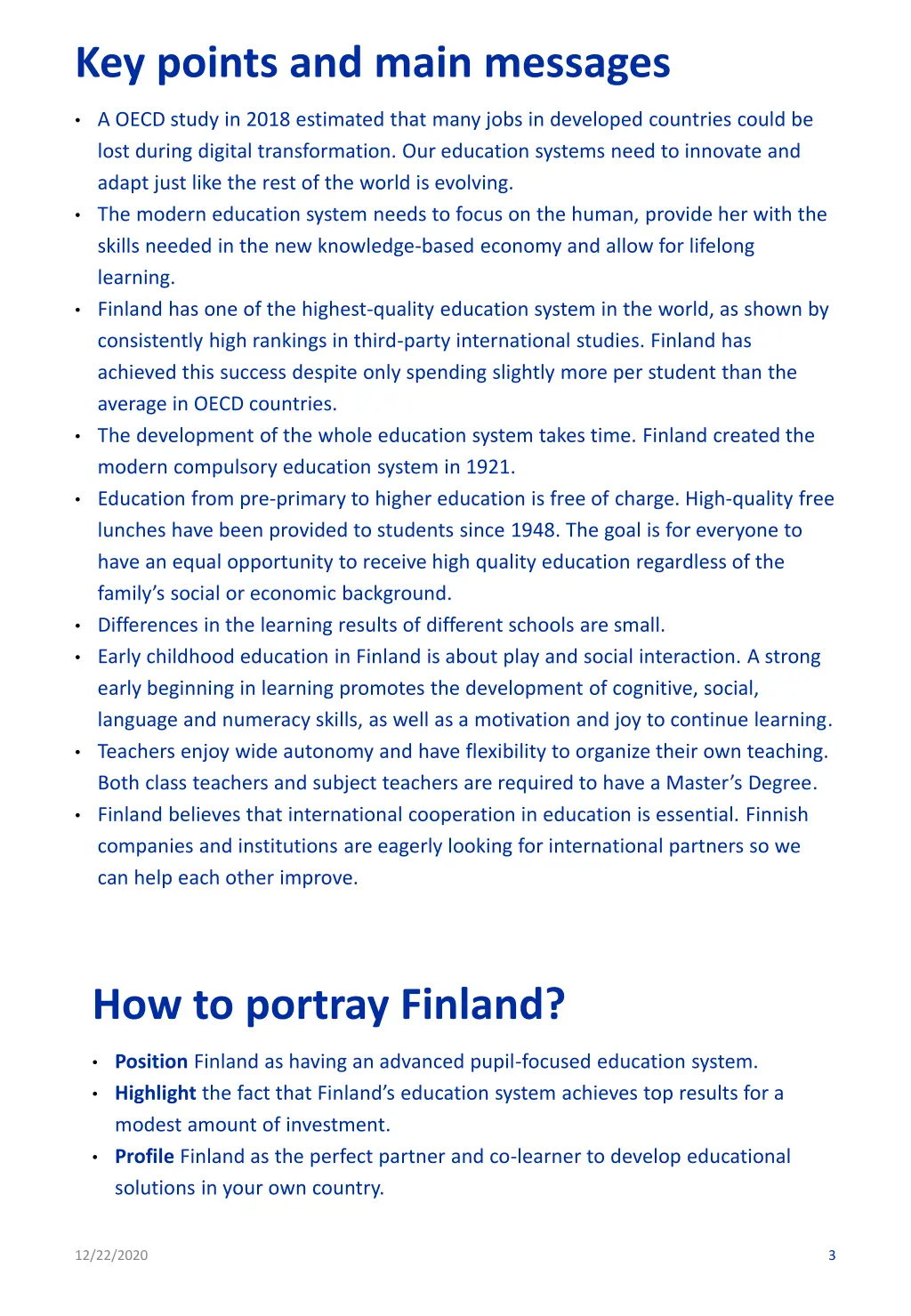 key points and main messages