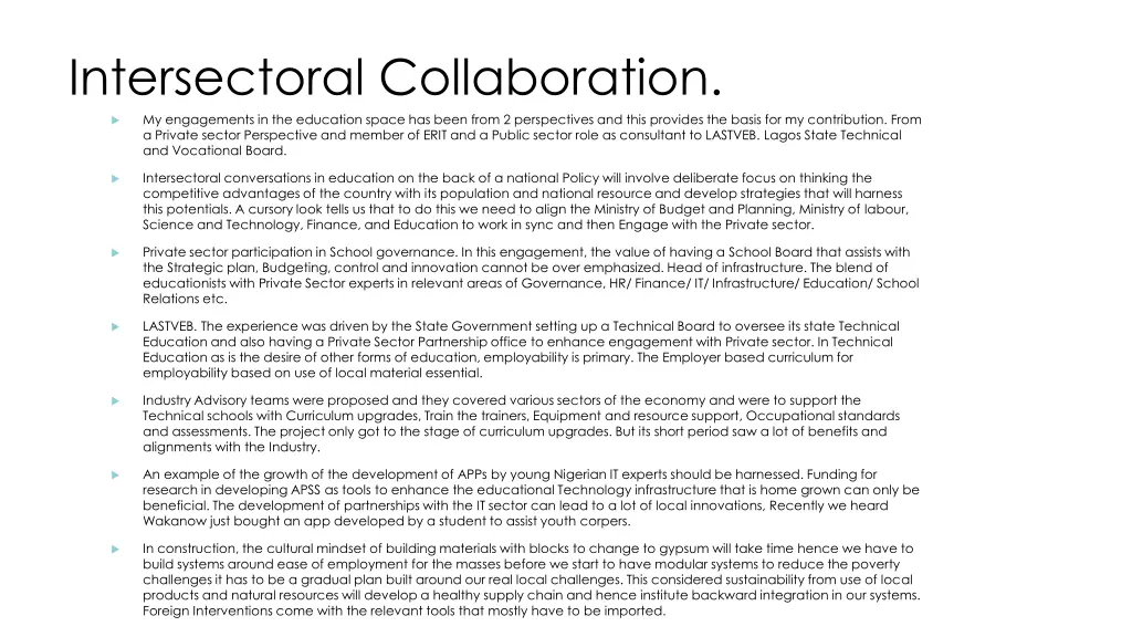intersectoral collaboration my engagements