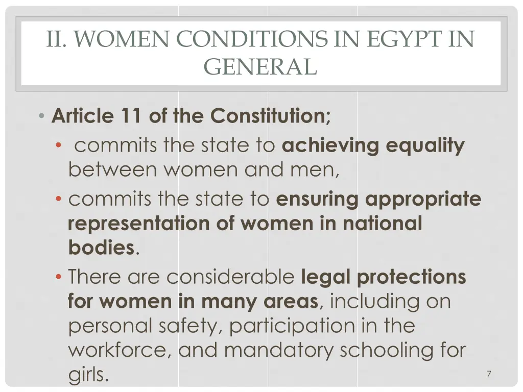 ii women conditions in egypt in general