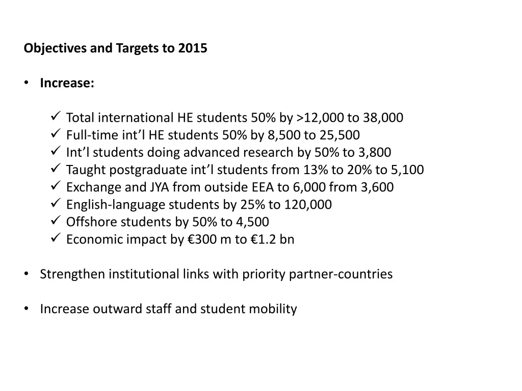 objectives and targets to 2015