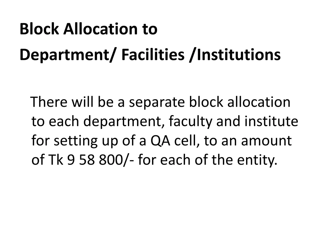 block allocation to department facilities