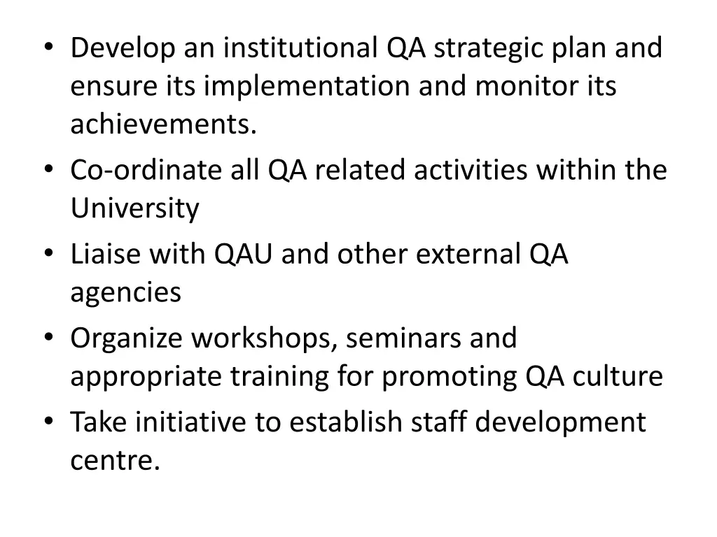 develop an institutional qa strategic plan