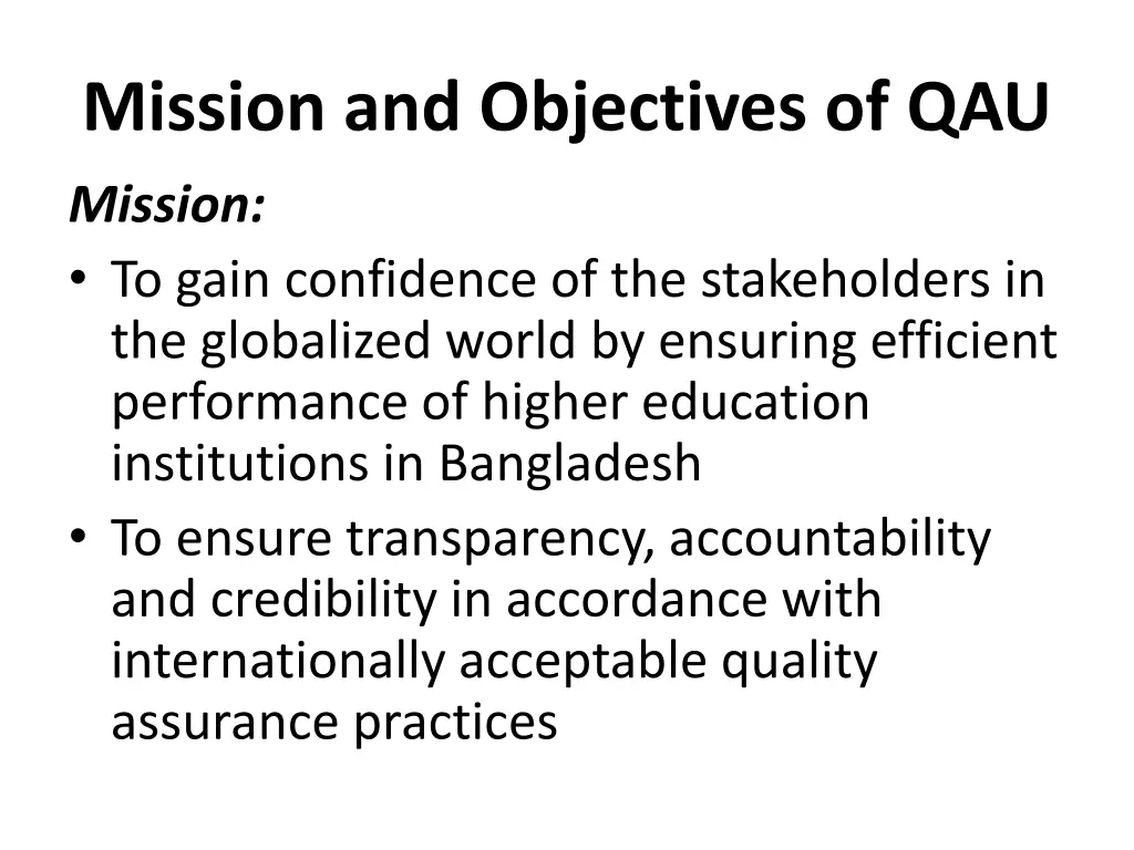 mission and objectives of qau