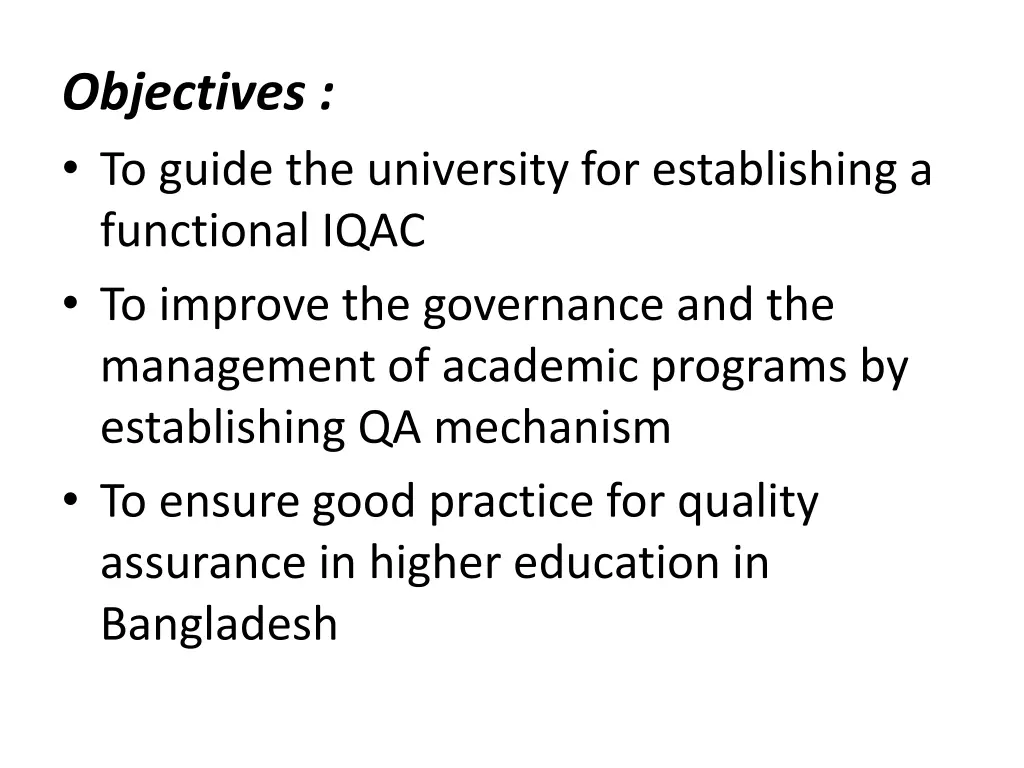 objectives to guide the university
