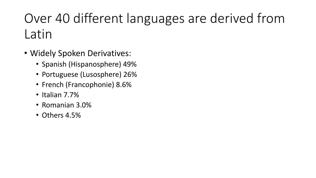 over 40 different languages are derived from latin