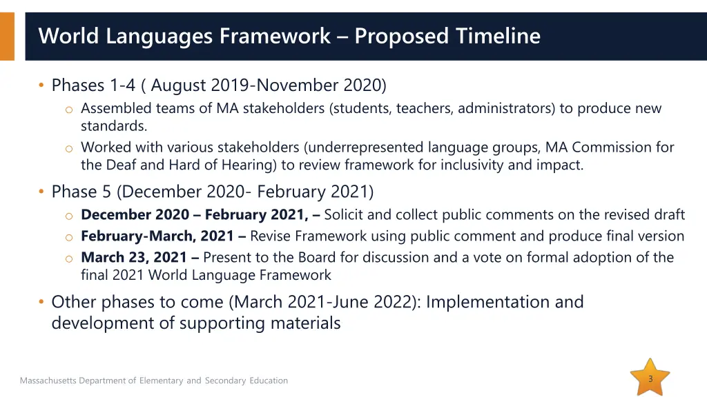 world languages framework proposed timeline