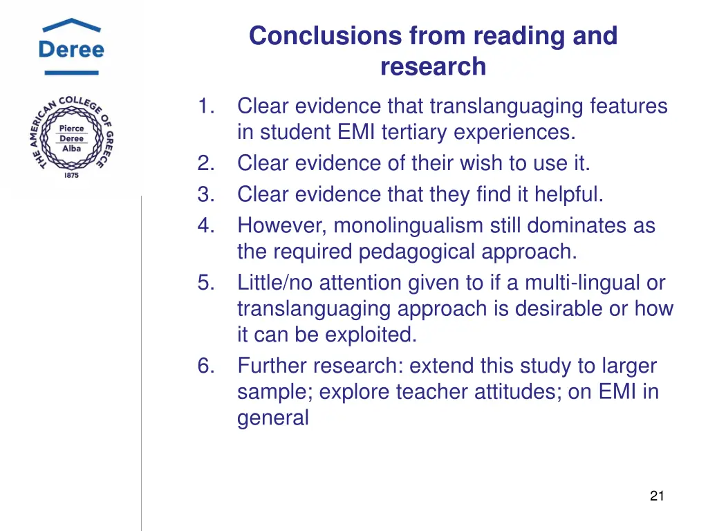 conclusions from reading and research