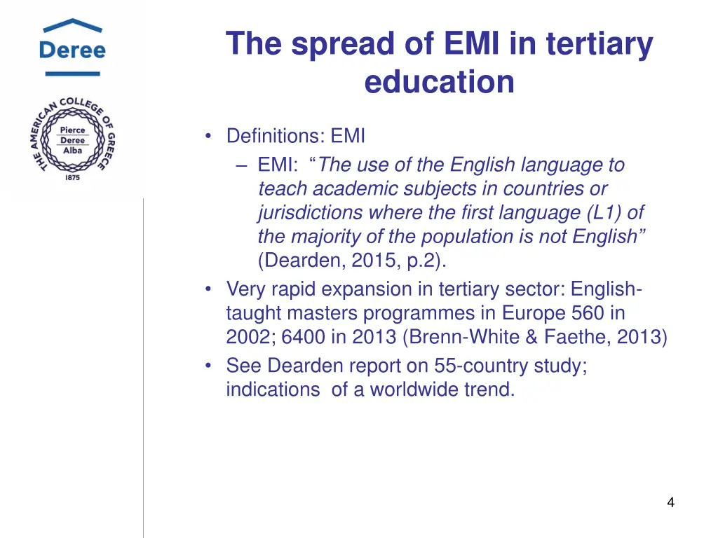 the spread of emi in tertiary education