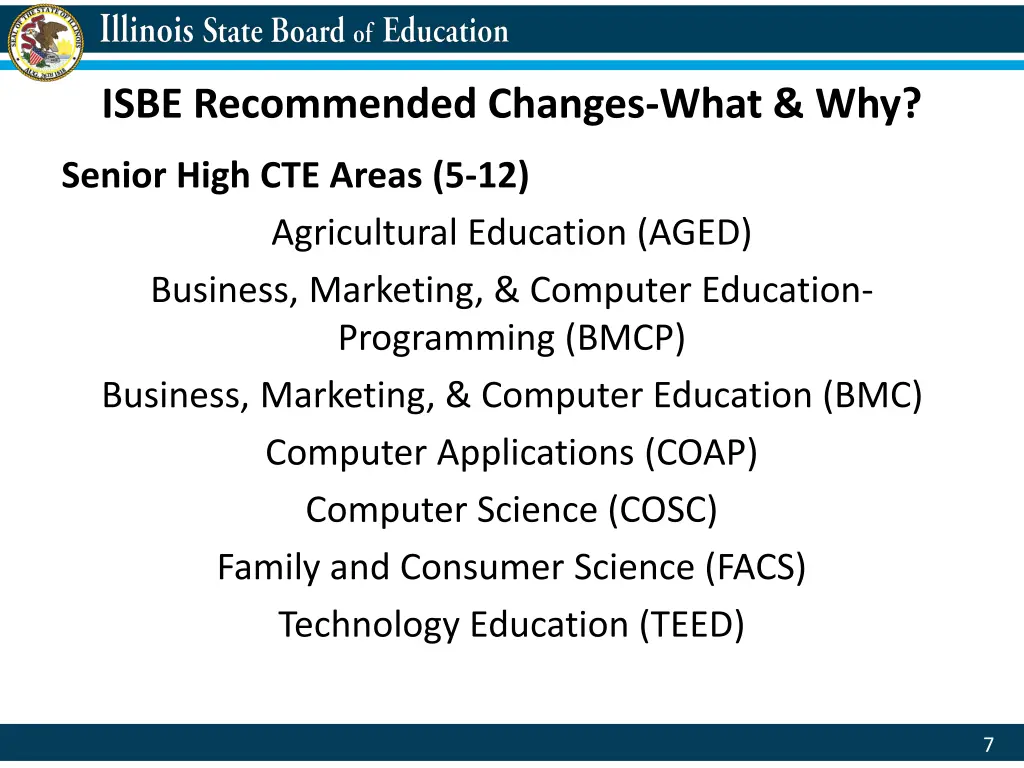 isbe recommended changes what why 2