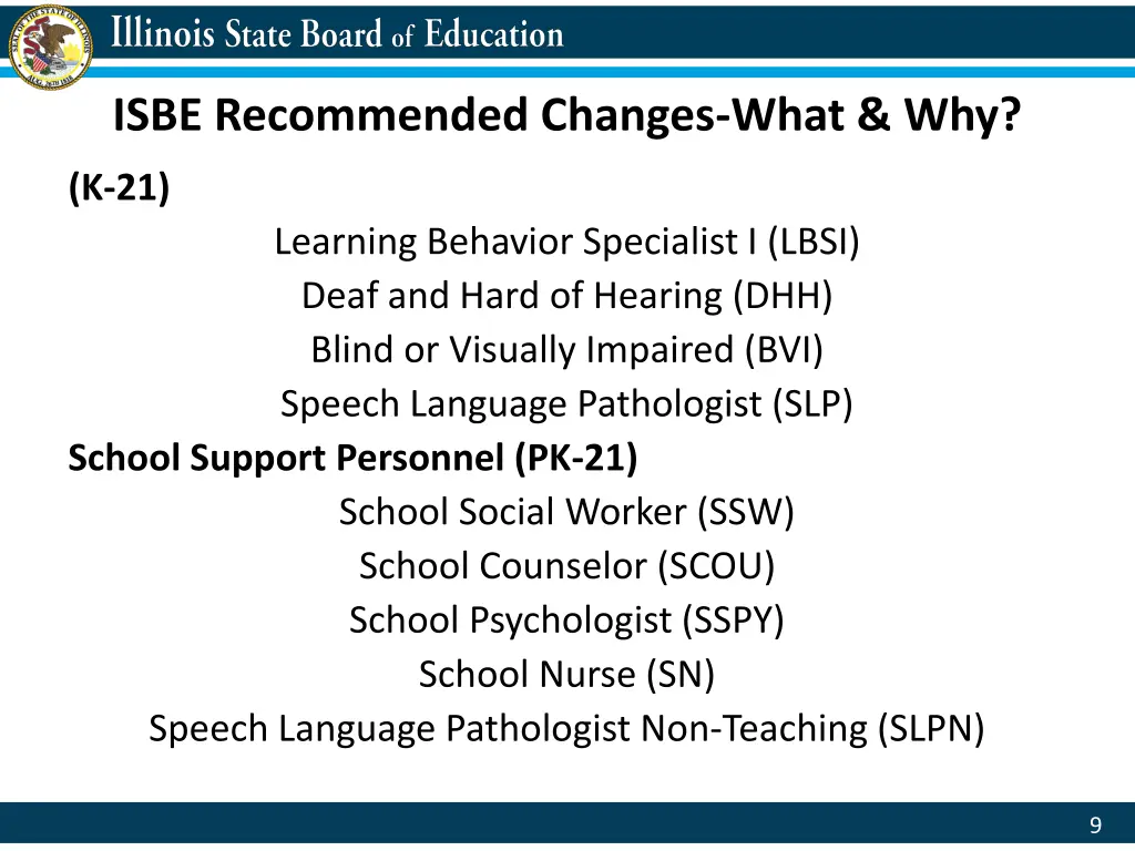 isbe recommended changes what why 4
