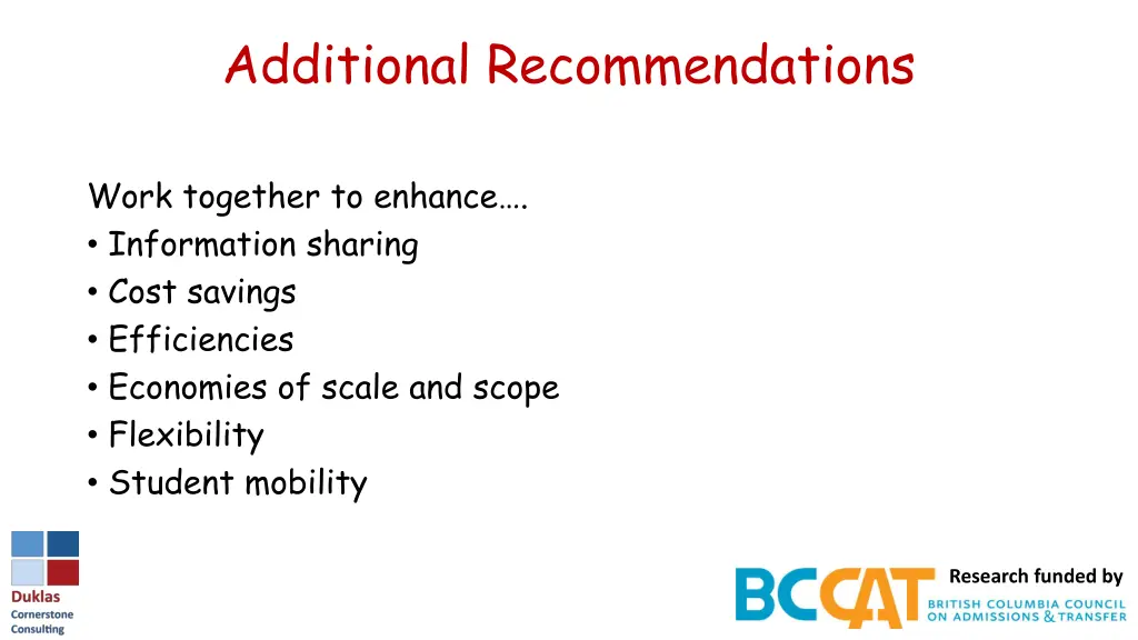additional recommendations