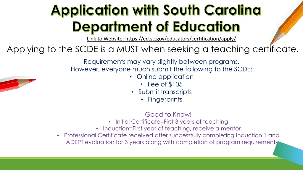 application with south carolina department