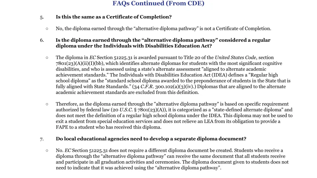 faqs continued from cde