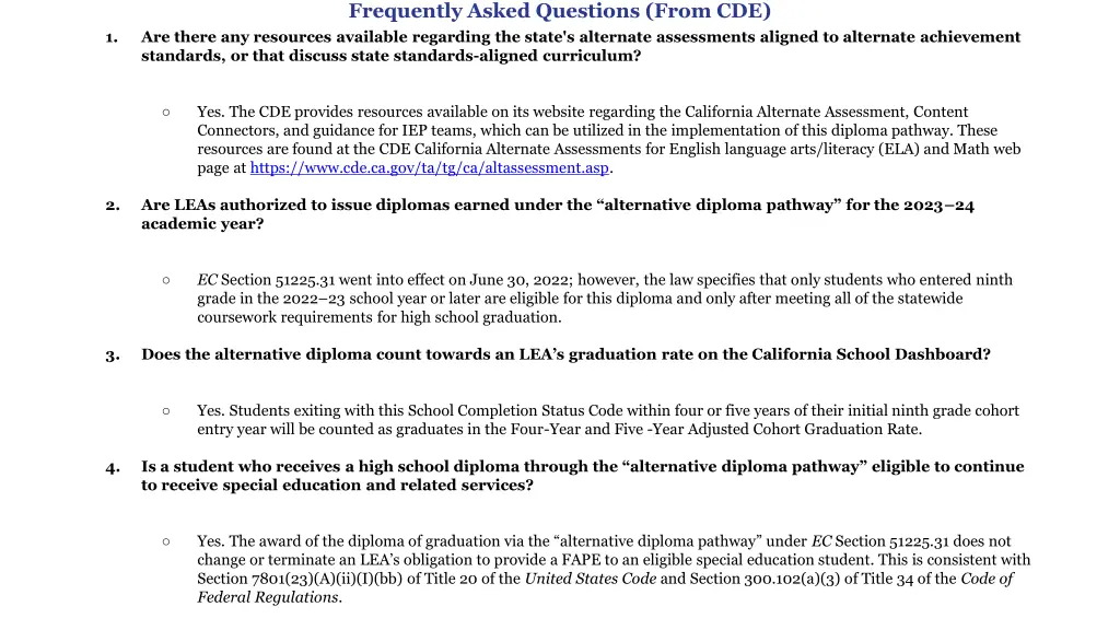 frequently asked questions from cde are there