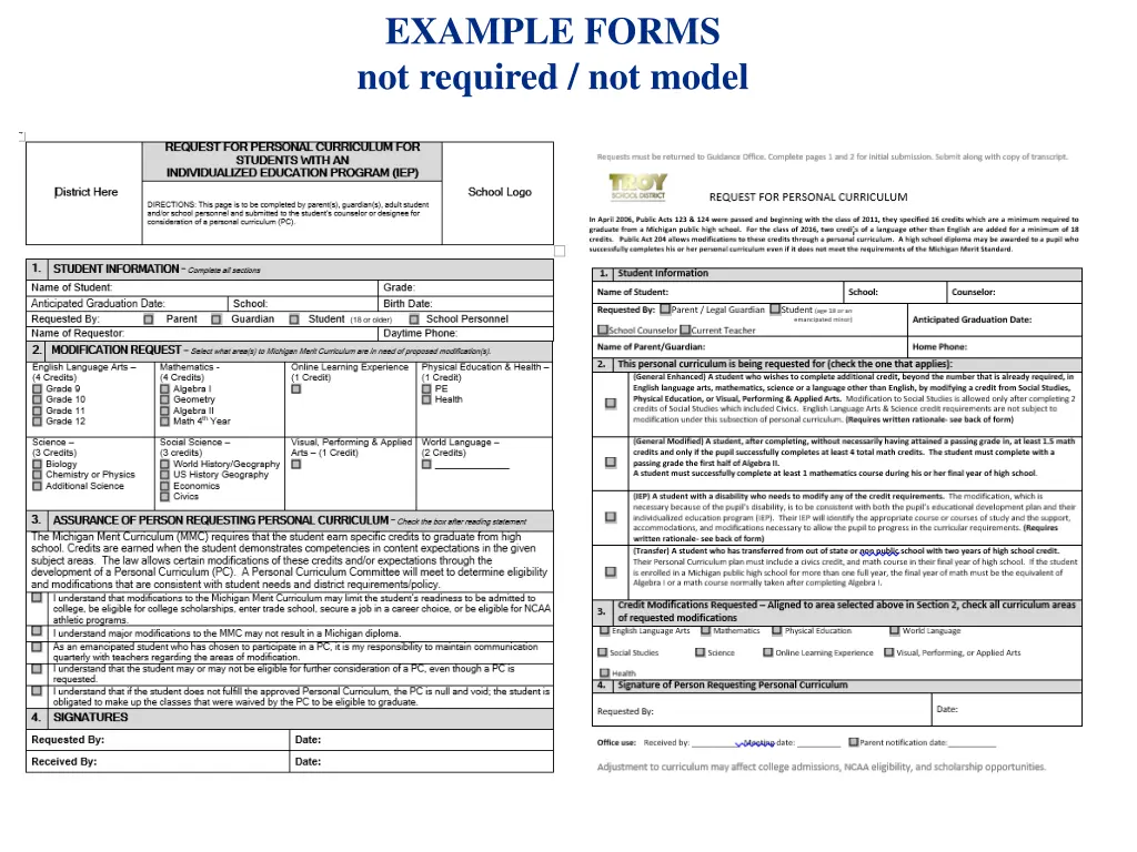 example forms not required not model