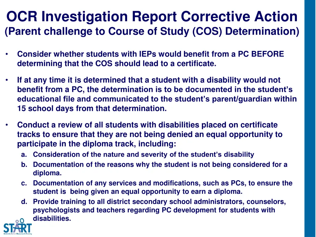 ocr investigation report corrective action parent