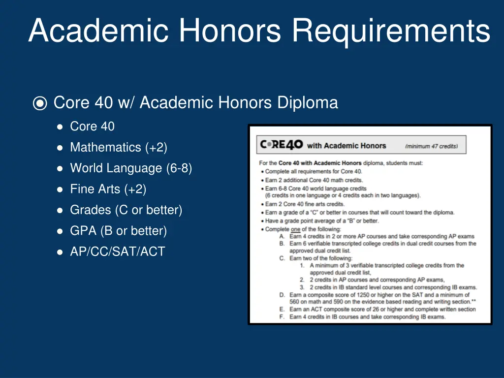 academic honors requirements