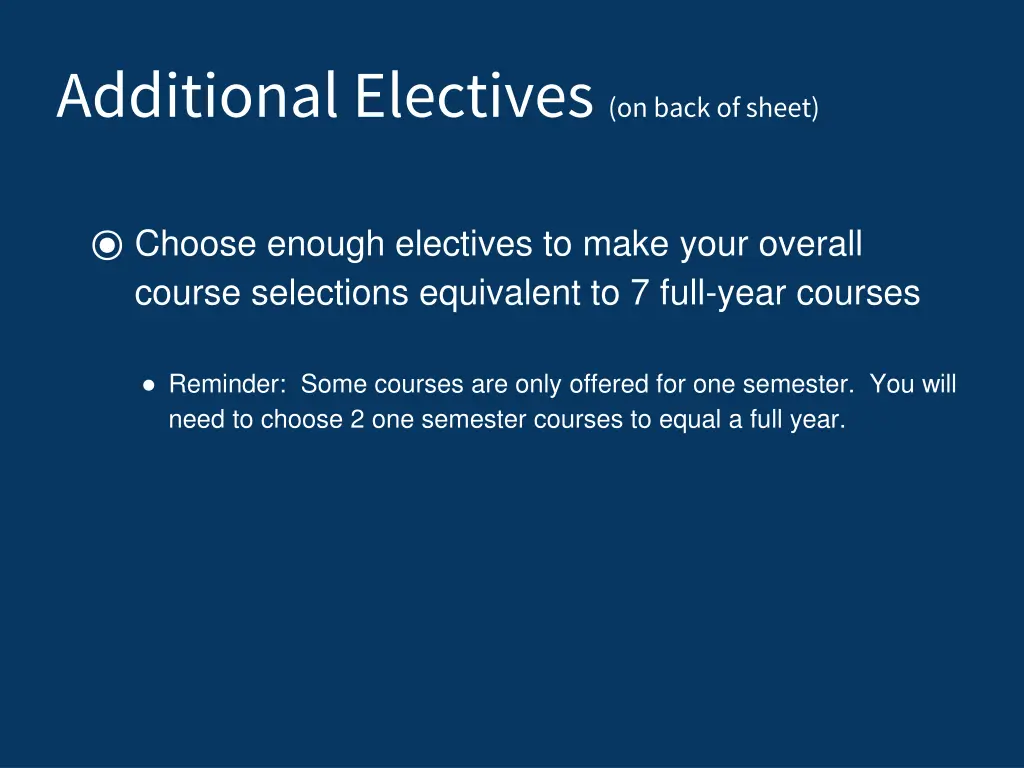 additional electives on back of sheet