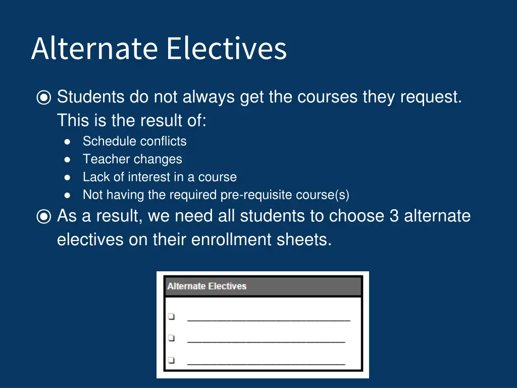 alternate electives