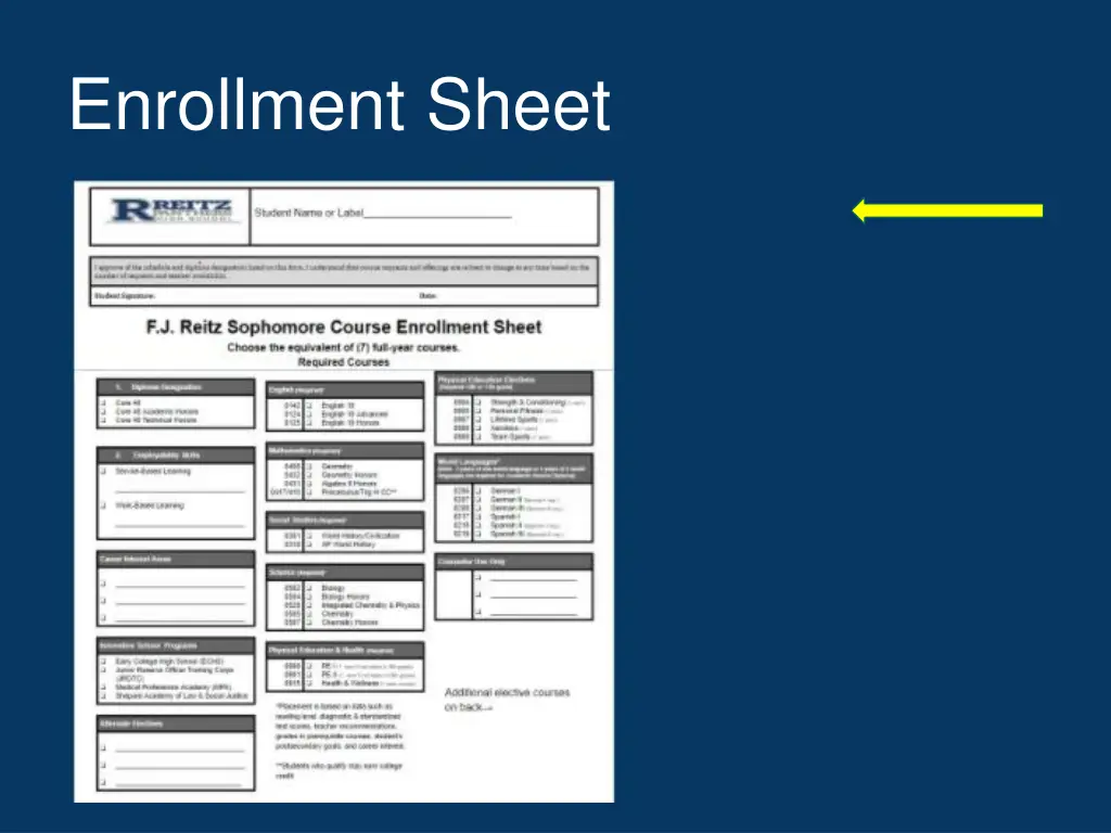 enrollment sheet