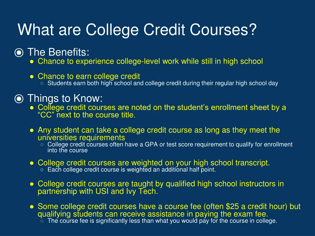 what are college credit courses