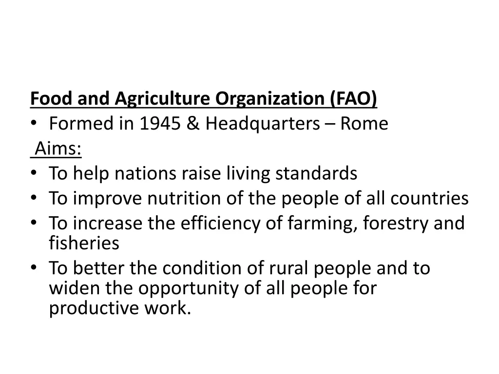 food and agriculture organization fao formed