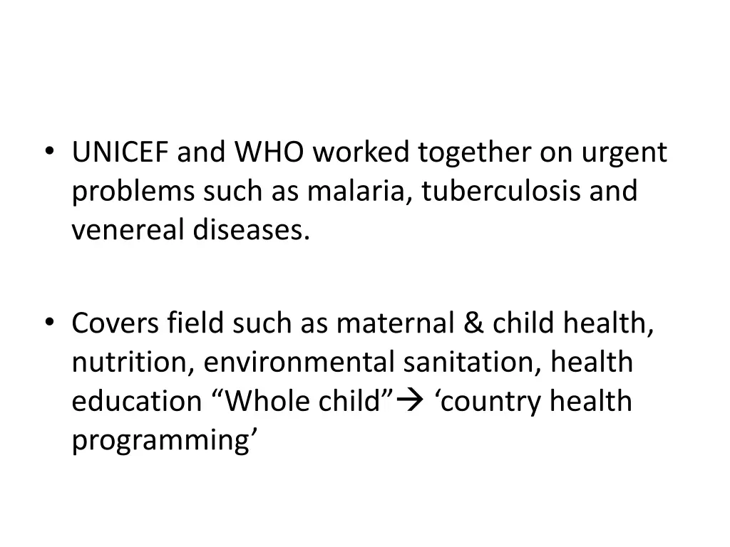 unicef and who worked together on urgent problems