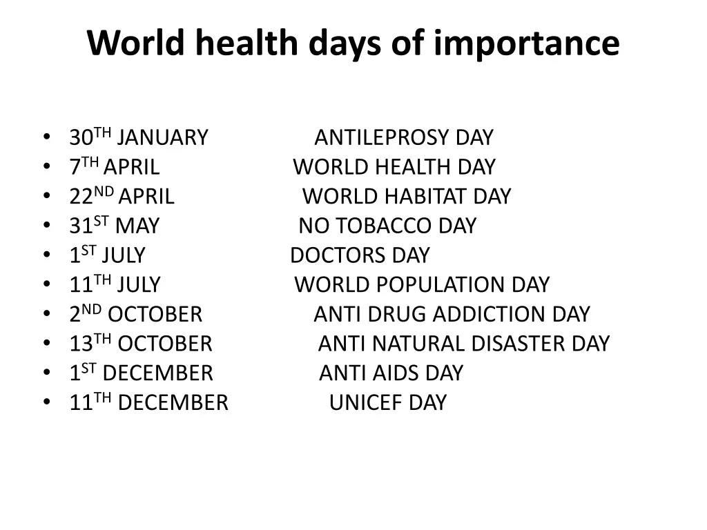 world health days of importance