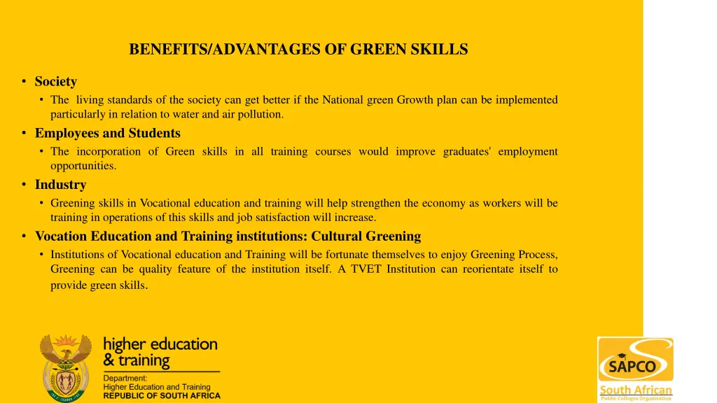 benefits advantages of green skills