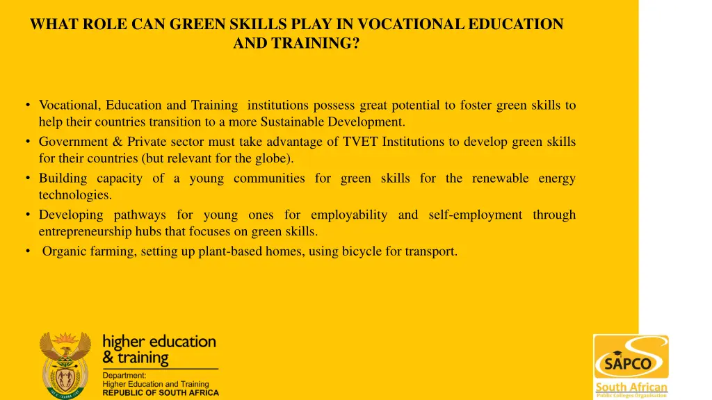 what role can green skills play in vocational