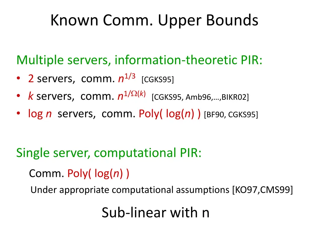 known comm upper bounds