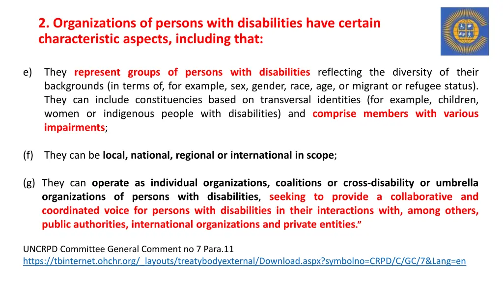 2 organizations of persons with disabilities have