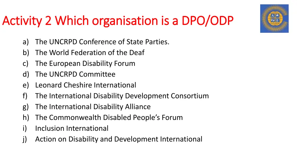 activity 2 which organisation