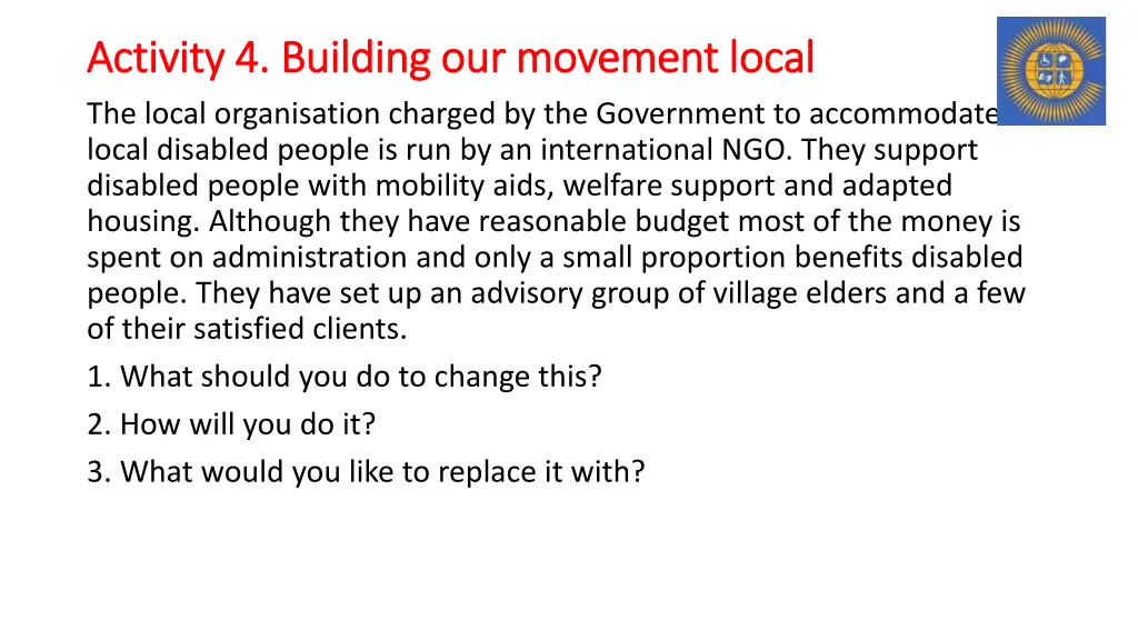 activity 4 building our movement local activity