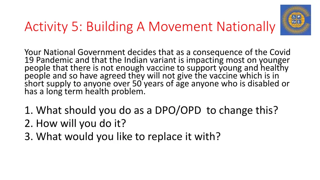 activity 5 building a movement nationally