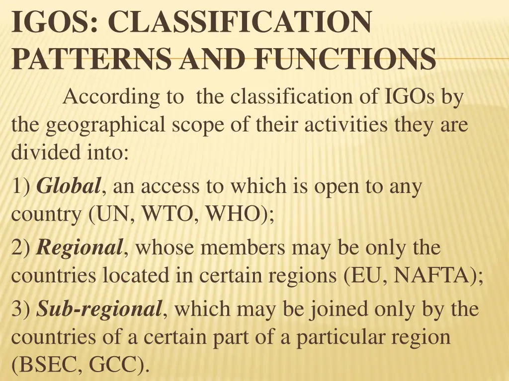 igos classification patterns and functions 3