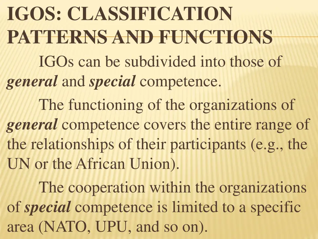 igos classification patterns and functions igos
