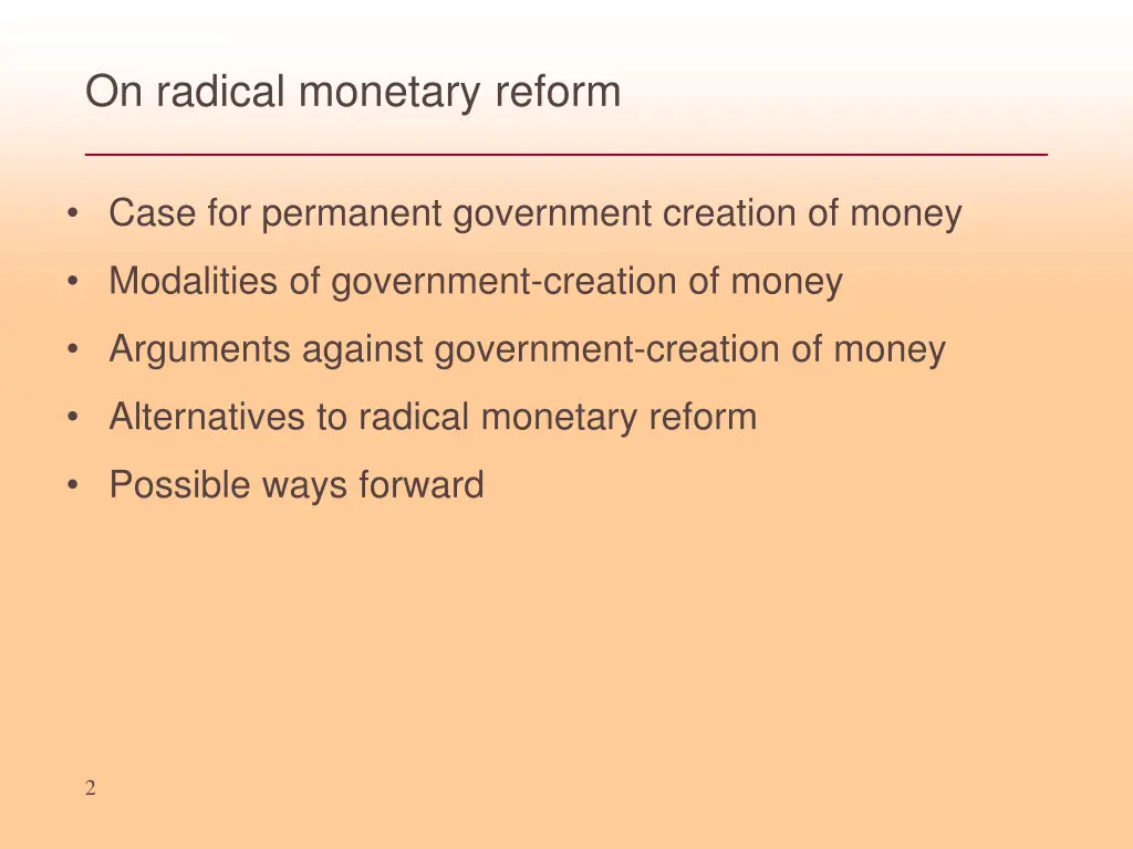 on radical monetary reform