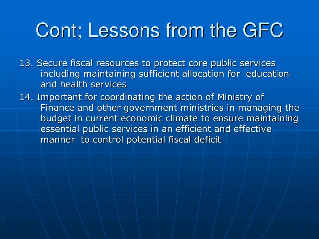 cont lessons from the gfc