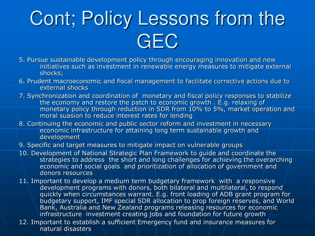 cont policy lessons from the gec
