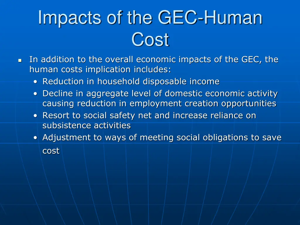 impacts of the gec human cost
