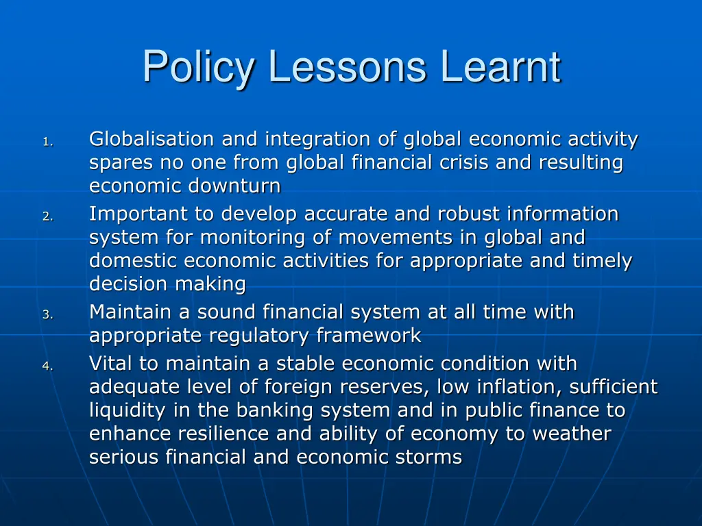 policy lessons learnt