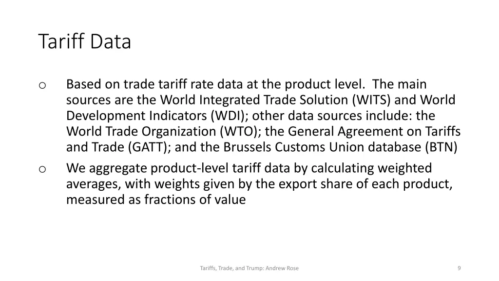 tariff data