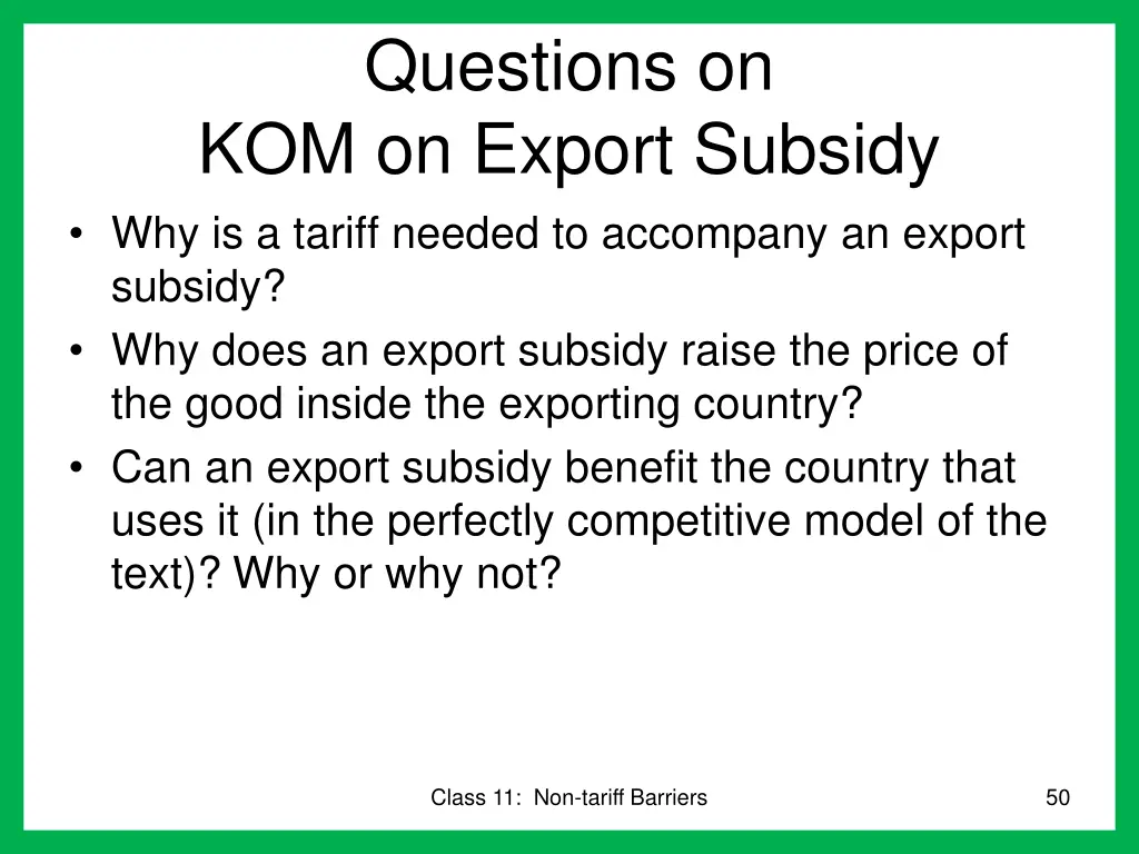 questions on kom on export subsidy