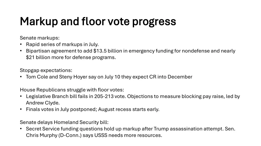 markup and floor vote progress markup and floor