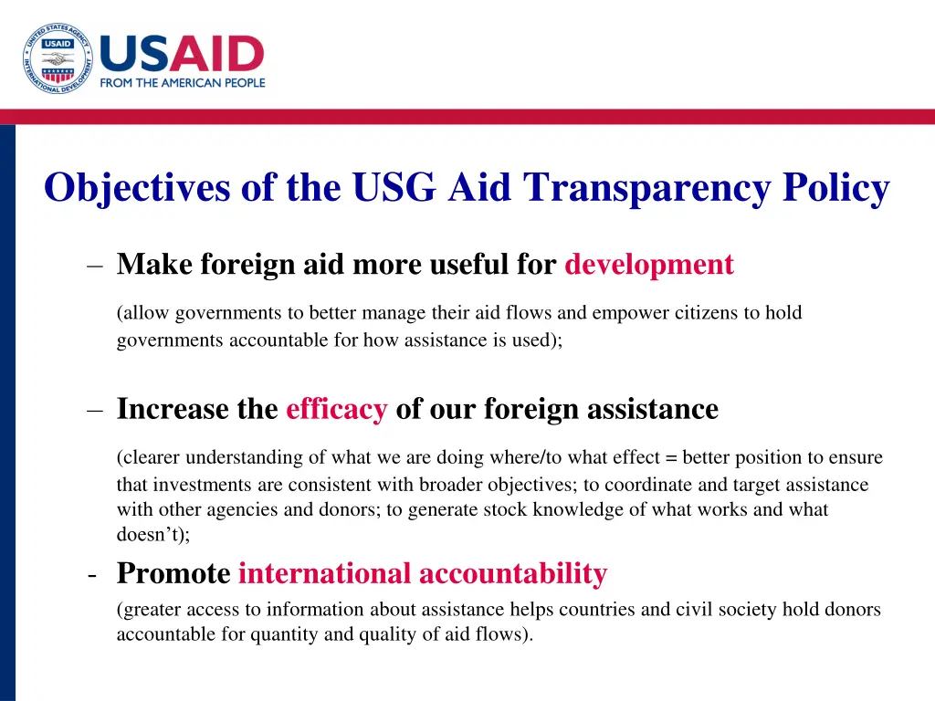 objectives of the usg aid transparency policy